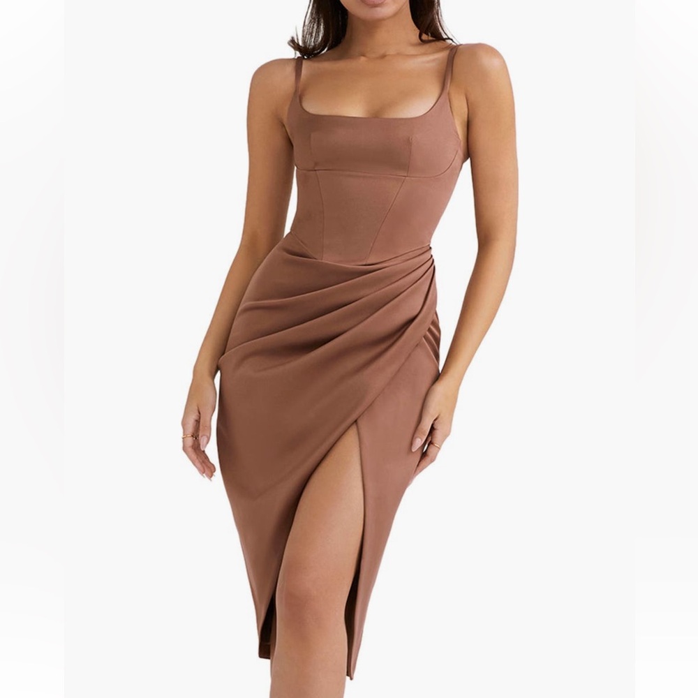 House of CB Bianca statin pleated corset mid dress